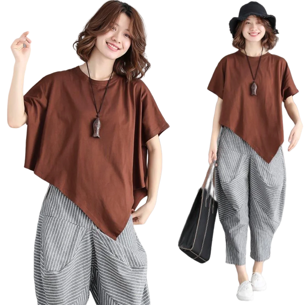 

Irregular Loose Top Summer Spring New Suit Women Bat Shirt Short-sleeved T-shirt and Loose Harem Baggy Pants Two Piece Set 2023