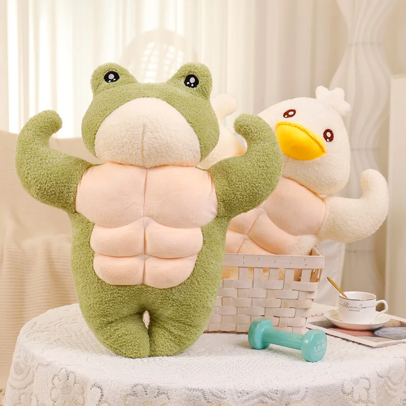 55CM Kawaii Soft Muscle Duck Doll Creative Strong Frog Plush Toy Stuffed Animal Pillow Cute Plushies Gift for Child Kids Lovers