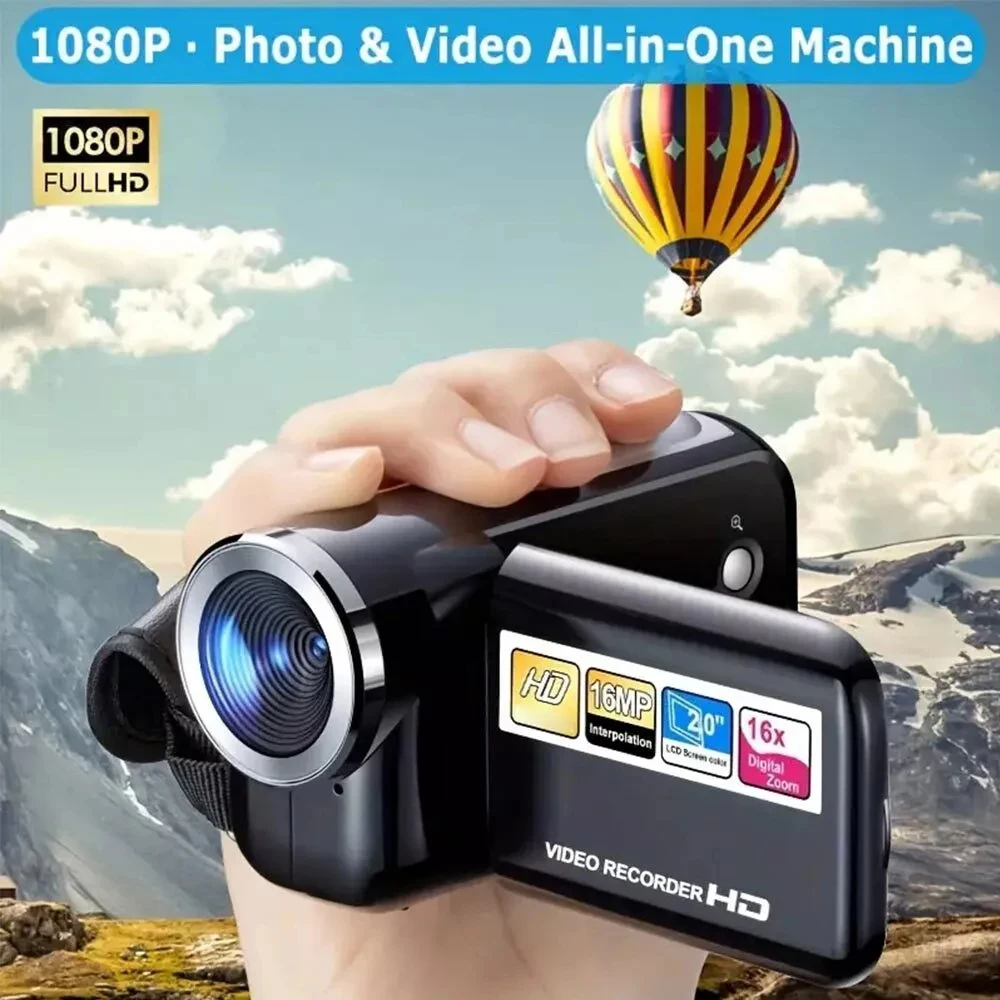 Videocamera digitale 1080P 16MP Videocamera con schermo ruotabile da 2,4 pollici Videoregistratore HD con zoom 16X - immagine 2