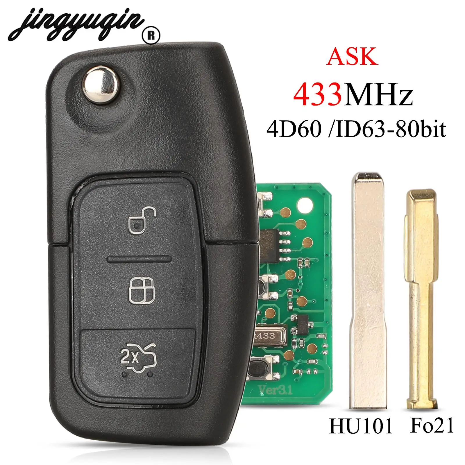 Пульт дистанционного управления jingyuqin ASK 433 МГц 4D60 ID63 для Ford Focus Mondeo C-Max S-Max Galaxy Fiesta бесключевой доступ HU101 FO21 Blade