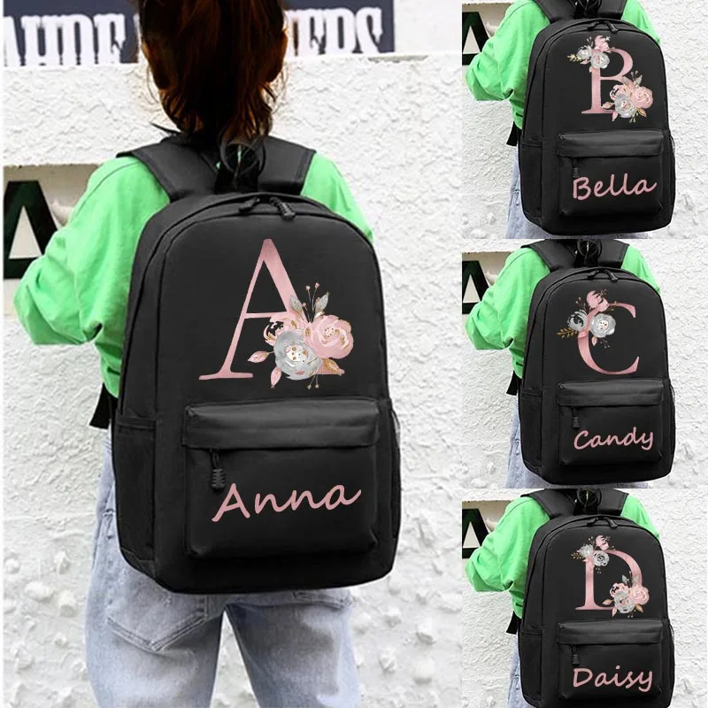 PersonalizedGirlsSchoolBagsCustomLetterwithNamePrintBackpack