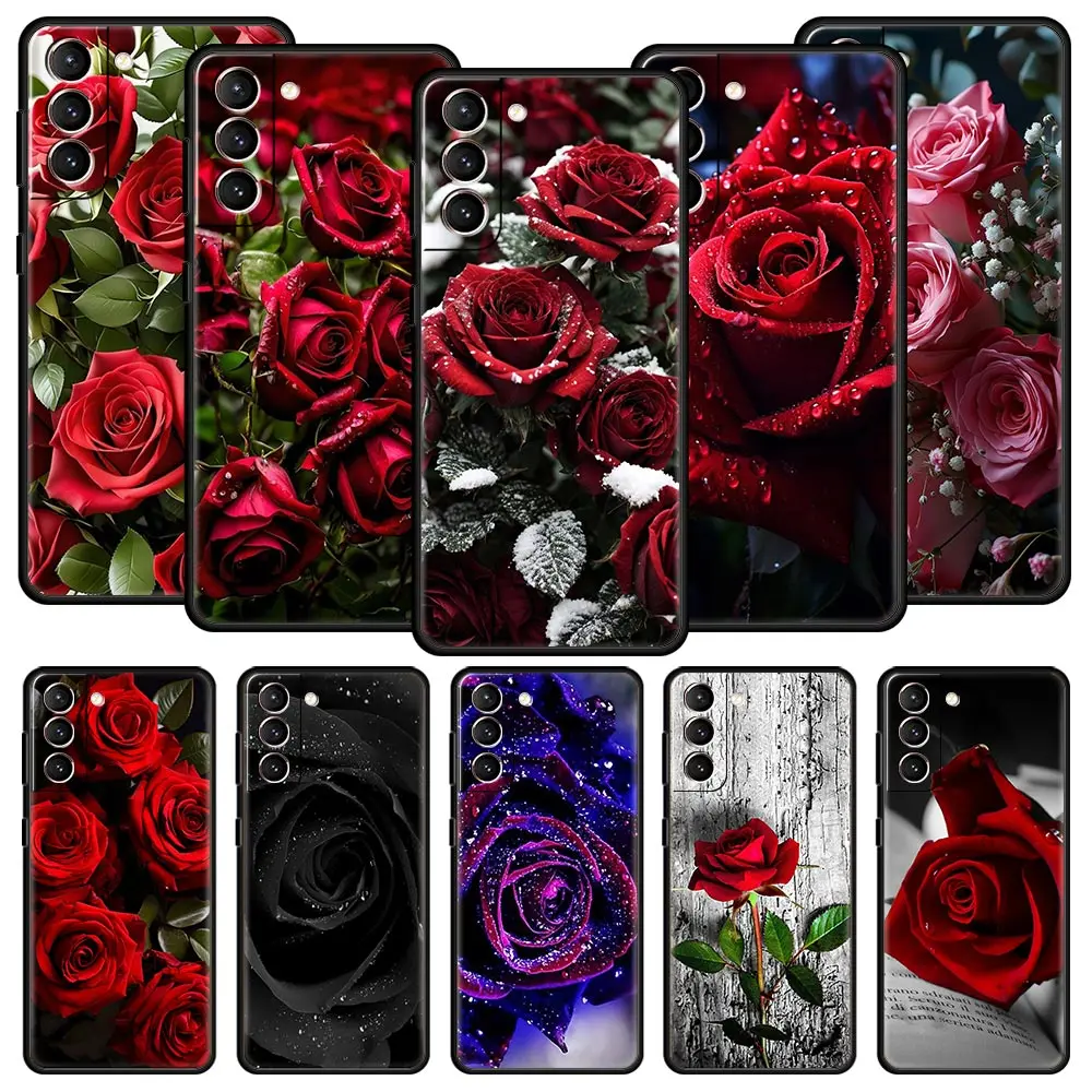 Elegant Red Roses Floral Phone Case - Soft Black Cover