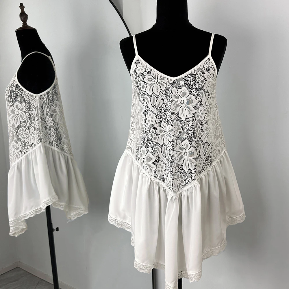 Talenza White Lace Sleeveless Party Top - Sexy See Through Patchwork Fashion