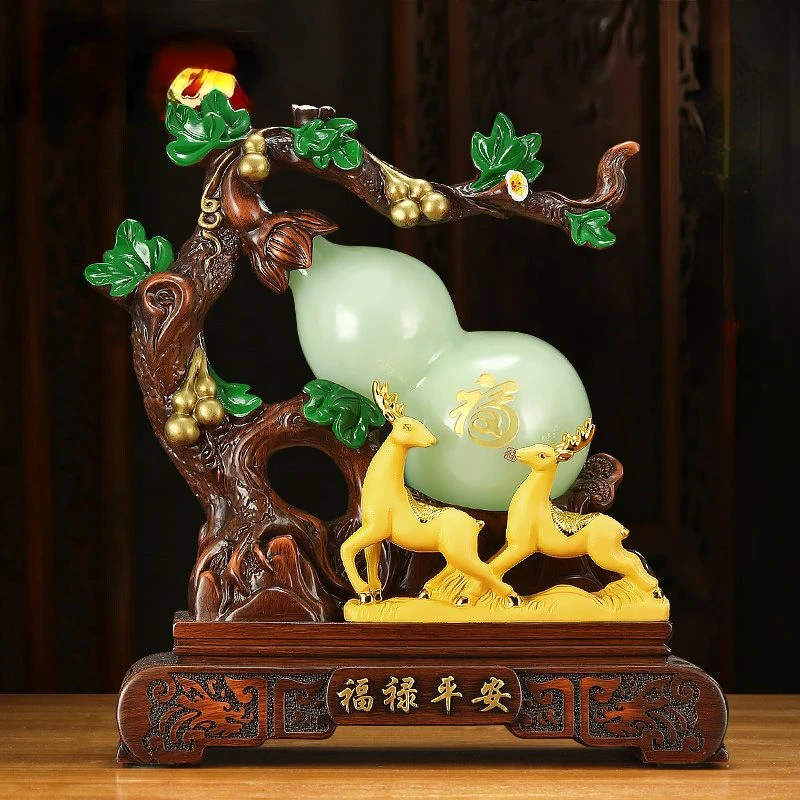 

Fengshui Chinese Style Glaze Lucky and Safe Gourd Ornaments Sika Deer Living Room Wine Cabinet Foyer Decoration