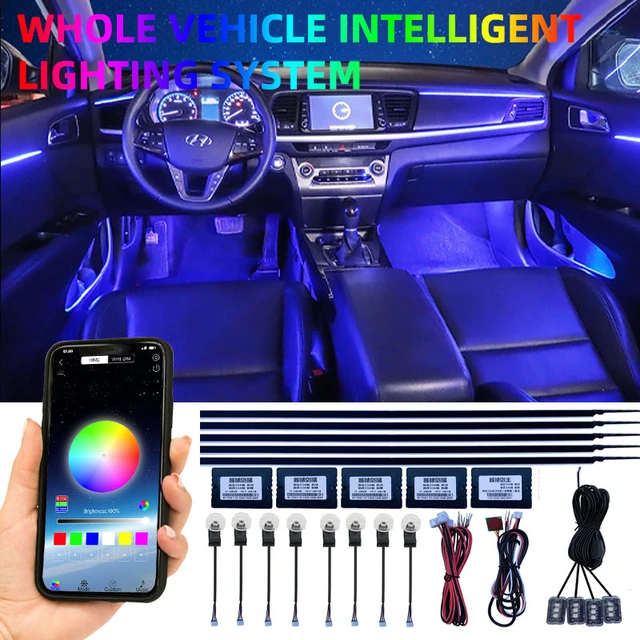 18 in 1 LED Car Ambient Light RGB 64 Color Acrylic Fiber Optic Guide Light  Strip For Car Interior Decoration Atmosphere Lamp APP