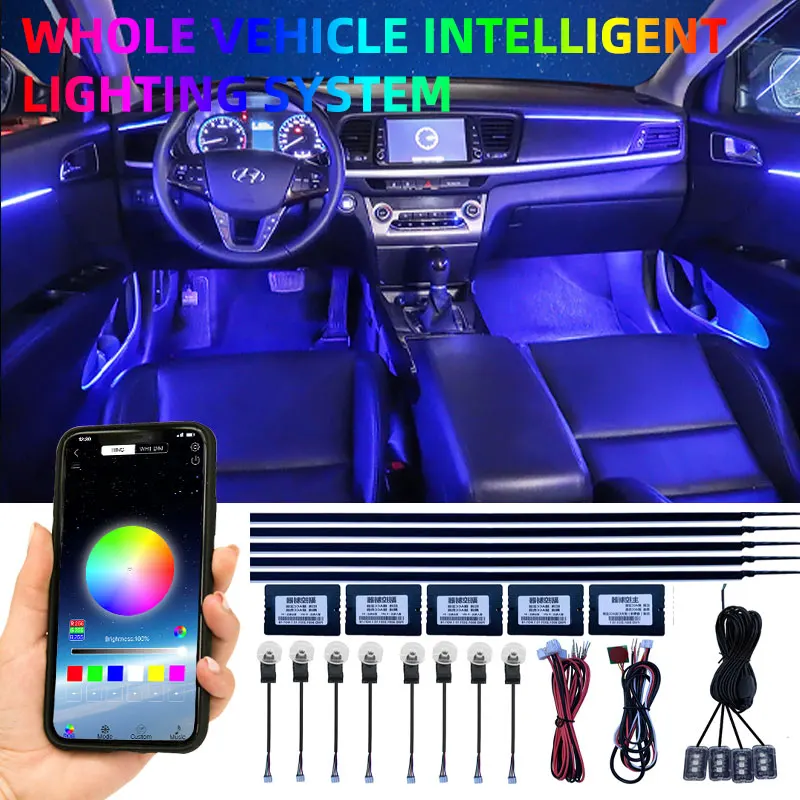 18 In 1 ha condotto le luci ambientali auto interno LED acrilico striscia  luce RGB 64 colore luce guida fibra ottica decorazione atmosfera lampada -  AliExpress