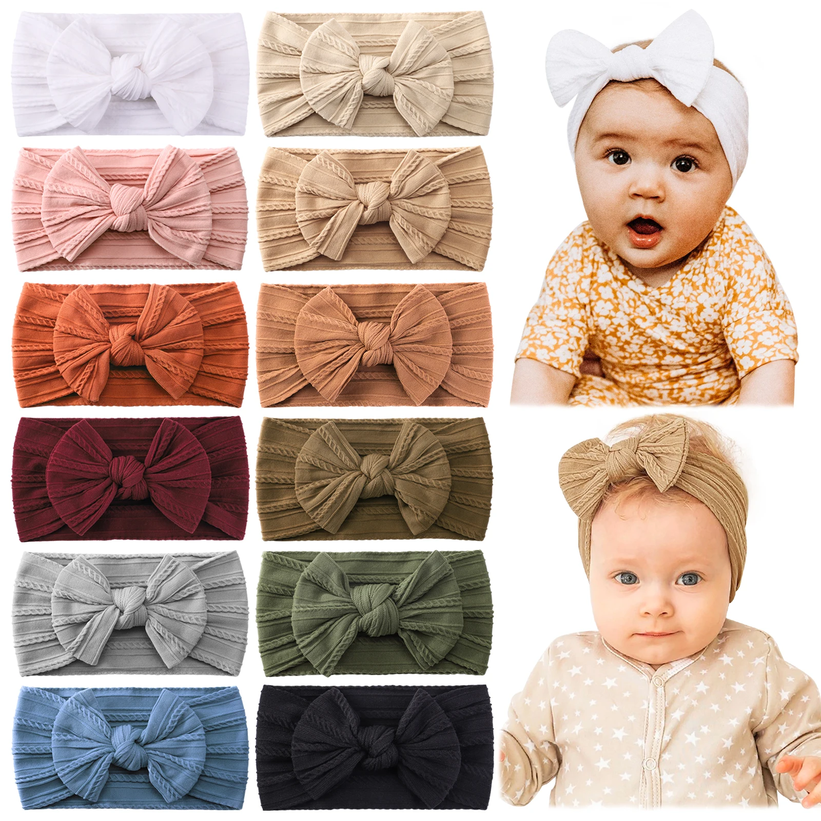 

Hot PANTONE Solid Color Bows Headband for Baby Girls Elastic Hair Band Cotton Bowknot Turban Kids Headwear Baby Hair Accessories