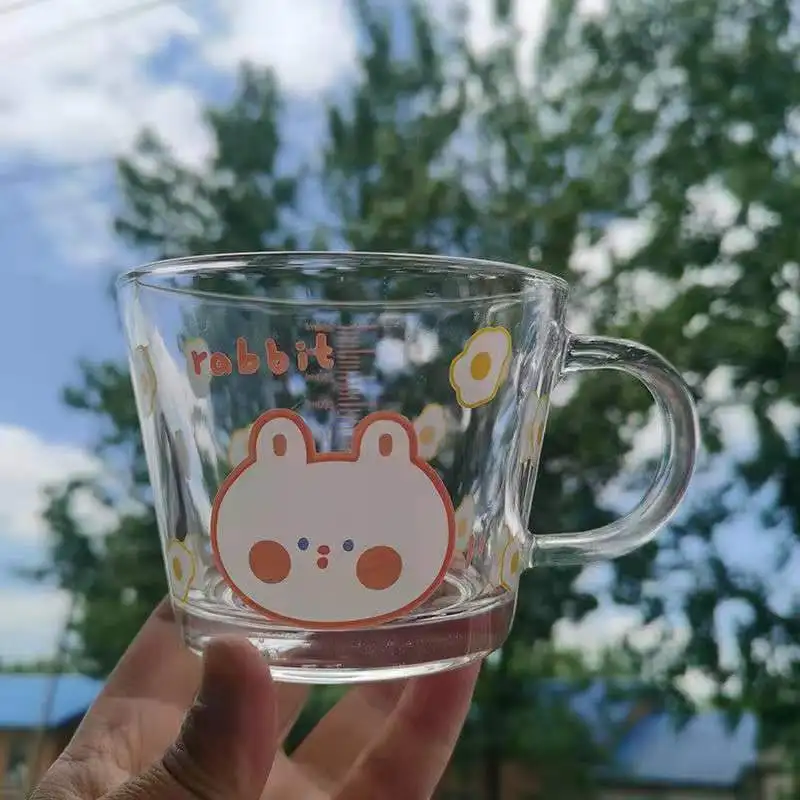 cute decal glass cup with double handles children use milk water