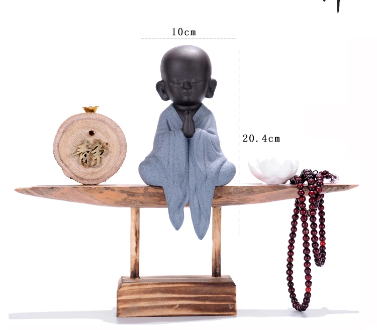 

TOP business ART birthday present-HOME Office "CHAN-DAO "porcelain pottery Handmade culture sentiment art statue+Wooden support