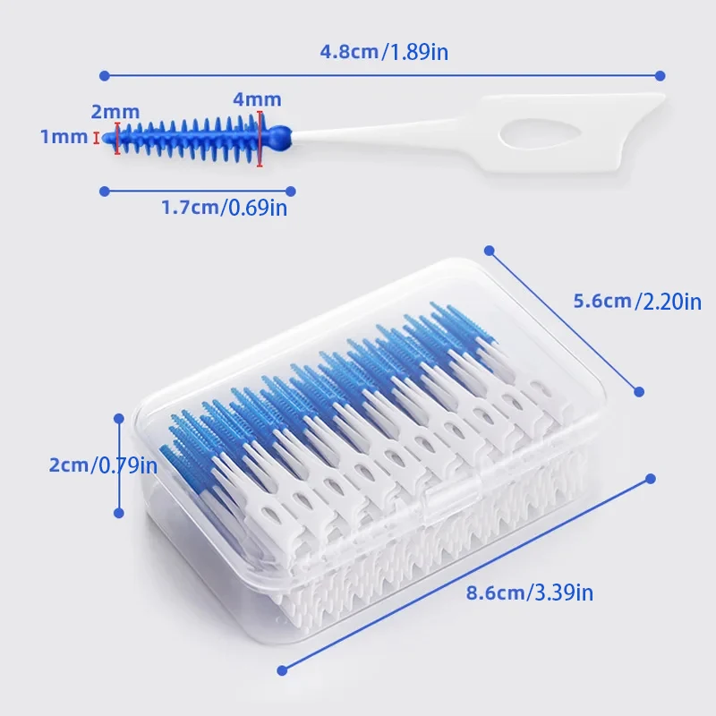 150/200개입 치간 실리콘 브러쉬 치아 사이 청소용 실리콘 이쑤시개 실 포함 구강 청소 도구
