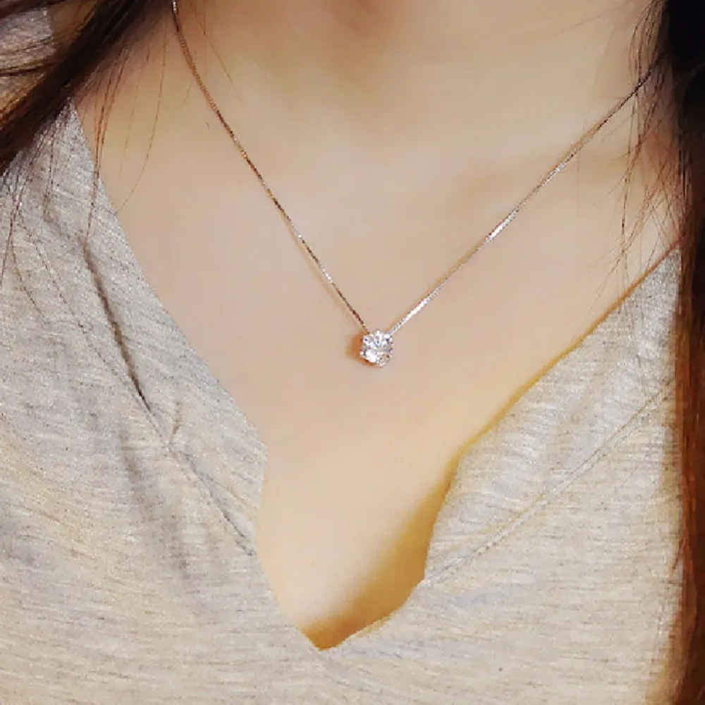 Simple Trendy Crystal Zircon Rhinestone Pendant Necklace for Women Charm White Chain Necklack Jewelry Wholesale 3