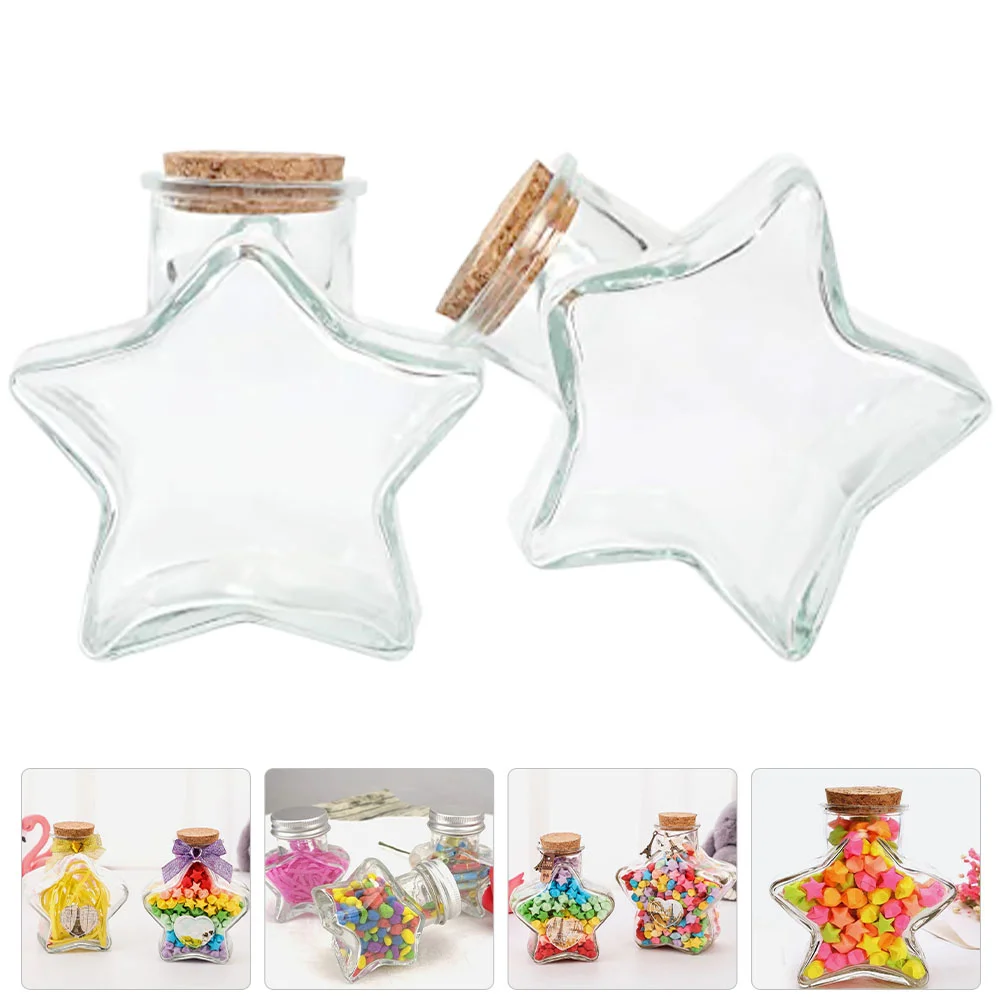 2pcs Craft Storage Jar Transparent Wishing Bottles Star Shape Glass Jars Corked Drift Bottles for Home Outdoor