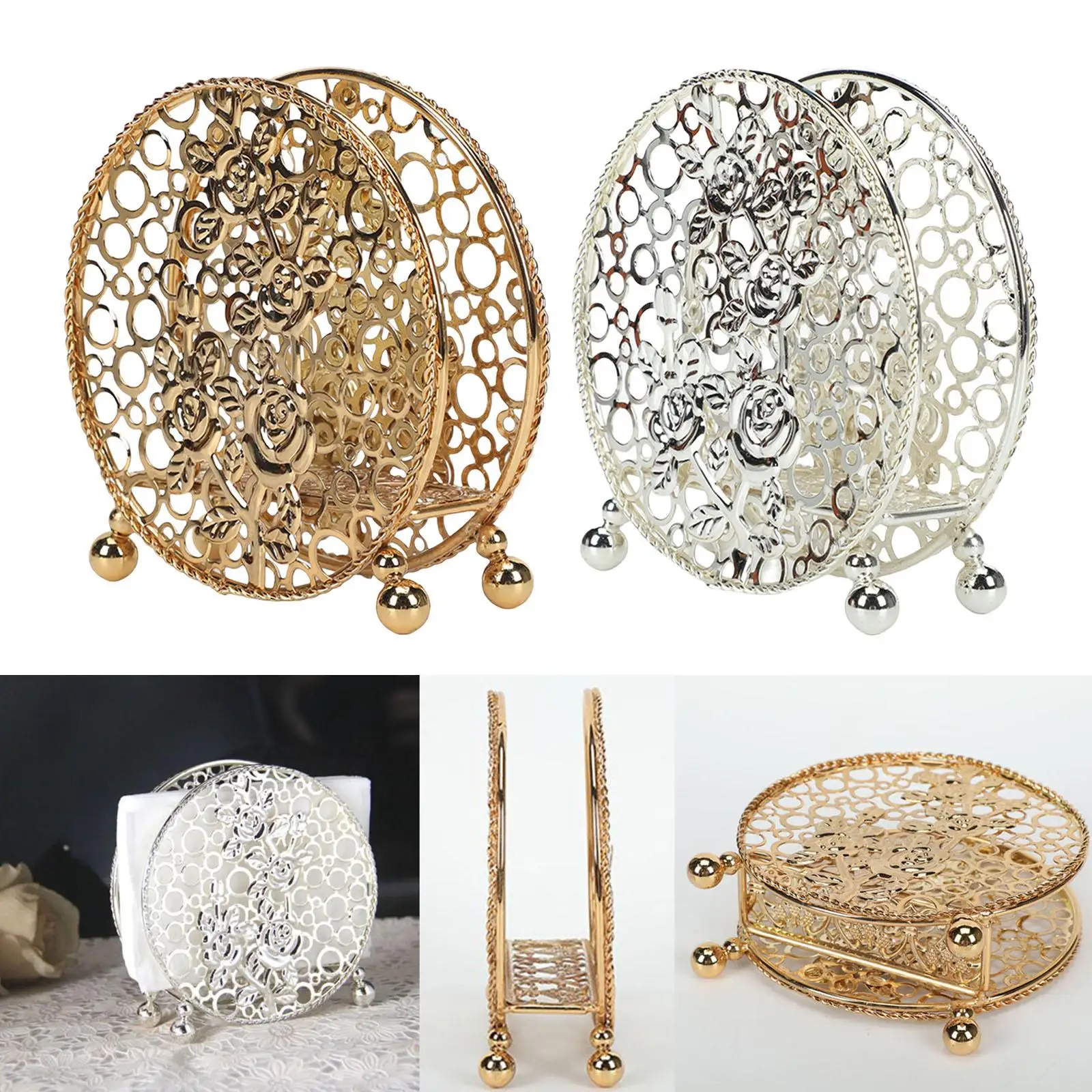 Stylish Napkin Holder, Hollow Out Storage Organizer Round Stand Tissue Dispenser 6