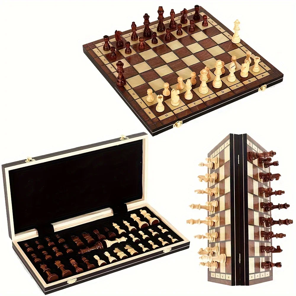 44cm/ 17.3inWooden folding chess set felt game board inside store adult gift family game board 6