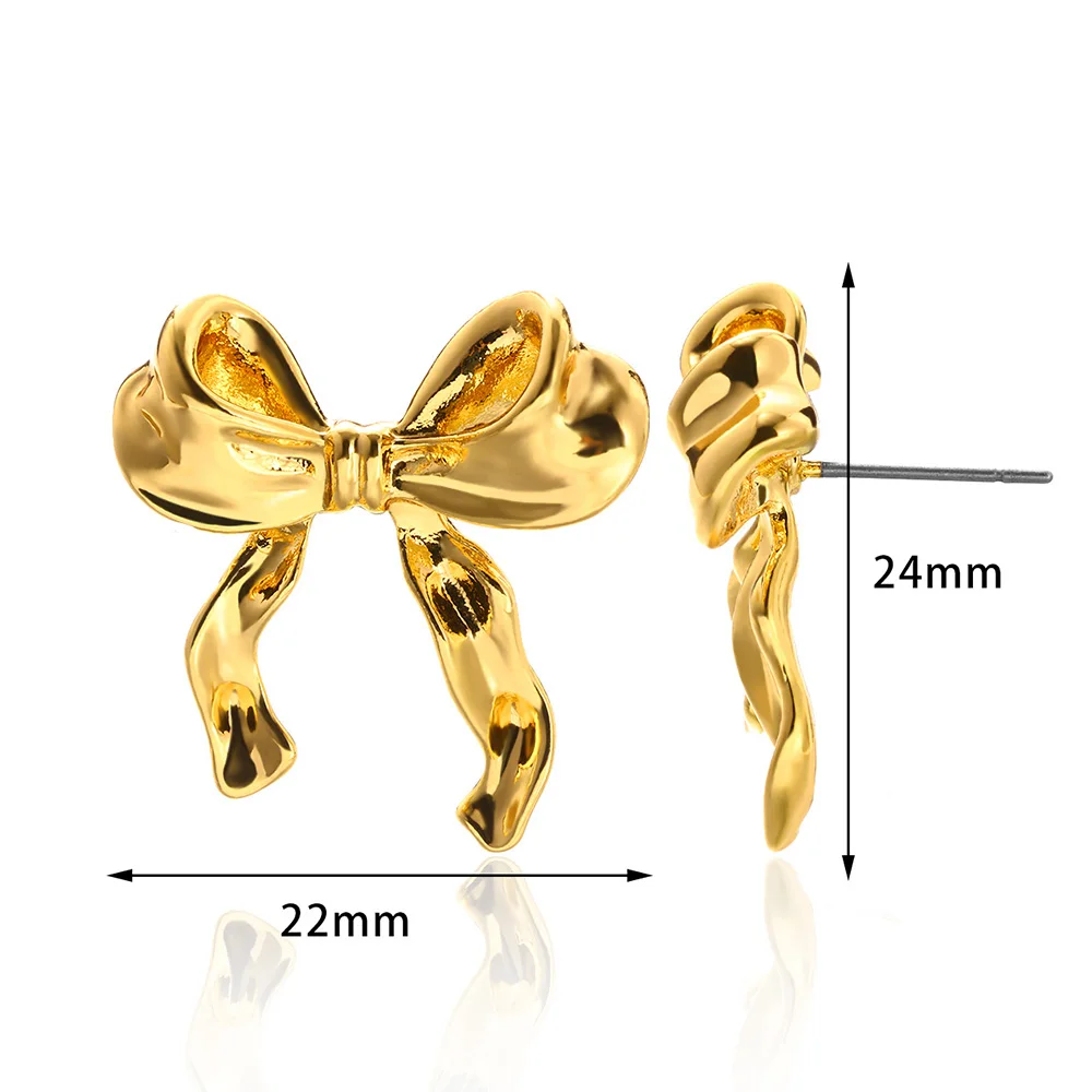 Gold Color Earrings For Women Bow Stud Nail Earring Fashion Cute Jewelry Piercing Ear Accessories Christmas Gift Aretes - Image 5