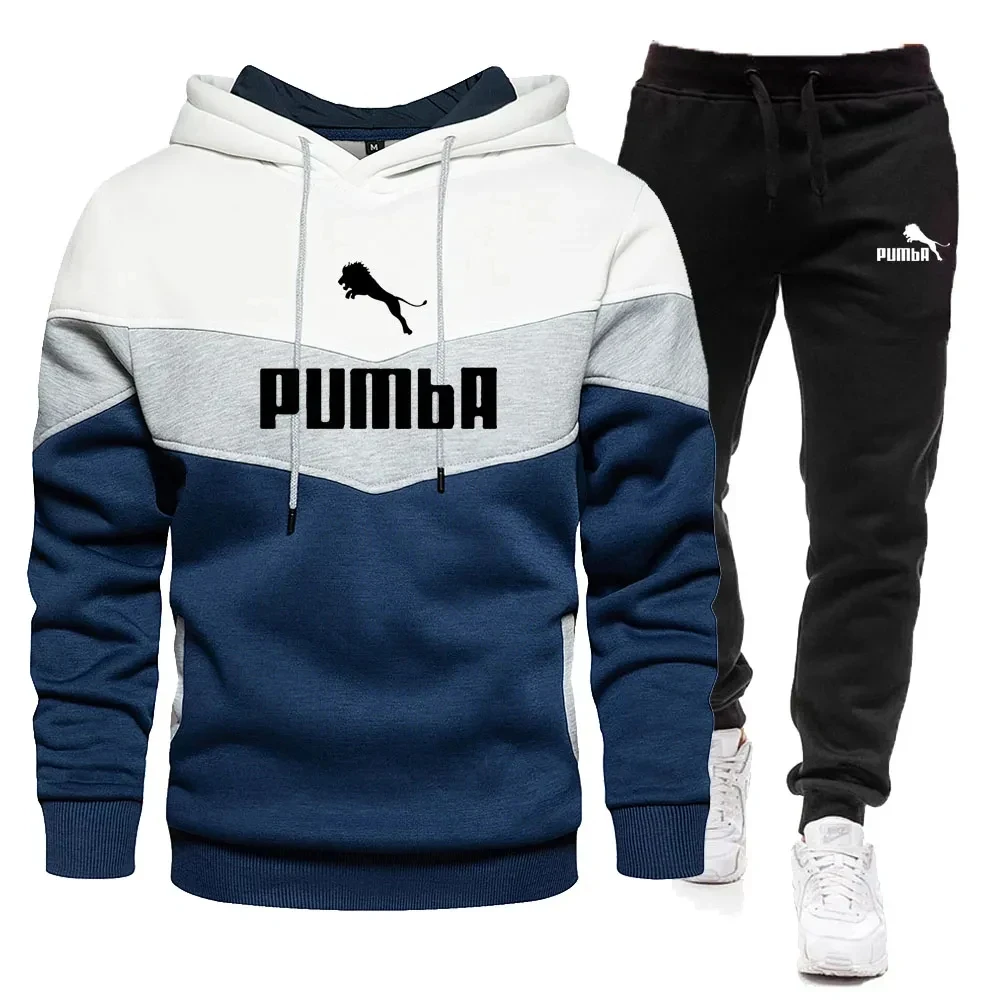 

Spring and winter men's spliced hoodie set casual sportswear 2 sets of high quality brand printed pullover set