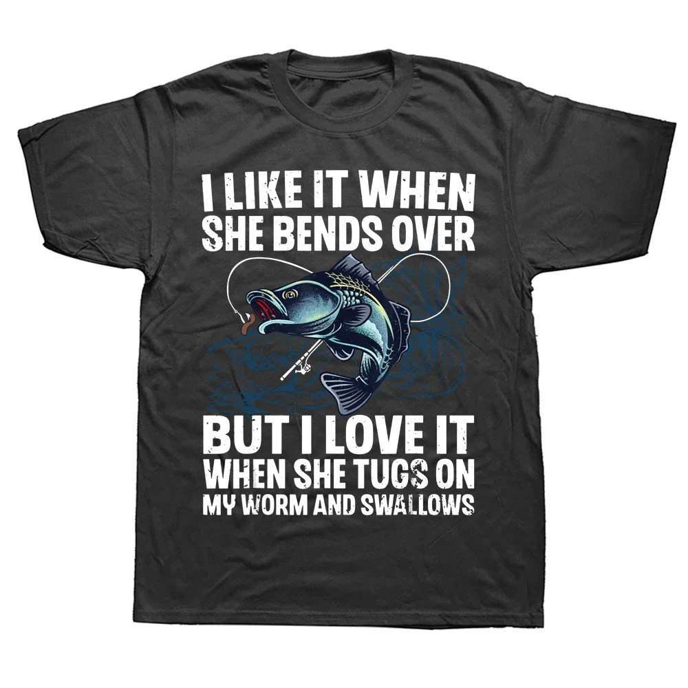 Drôle, j'aime quand elle se penche sur les t-shirts de pêche à la mouche pour bar, pêcheur, bateau, appât, kayak, manches courtes, canne à pêche, hameçon_voghion.com