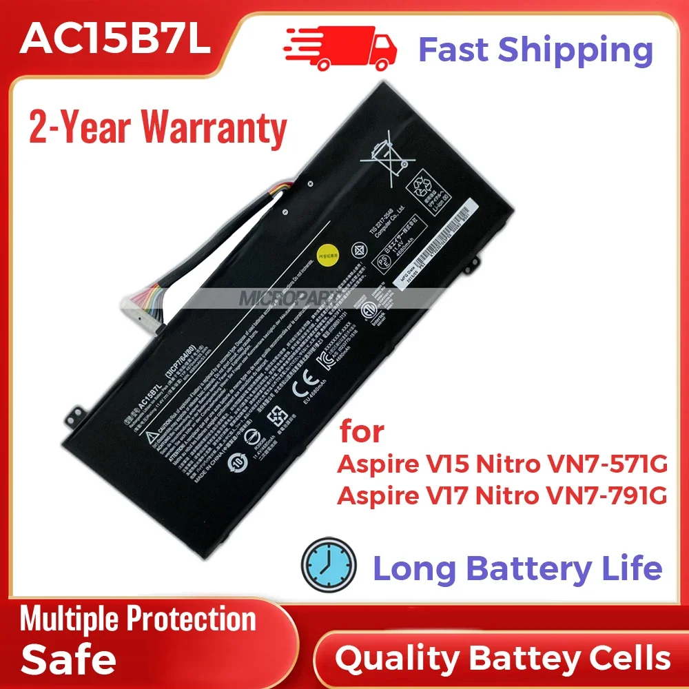 Sostituzione Della Batteria Del Laptop Ac15B7L Per Acer Aspire V15 Nitro Vn7-571G Aspire V17 Nitro Vn7-791G 11.4V 55.5Wh Lunga Durata Della Batteria