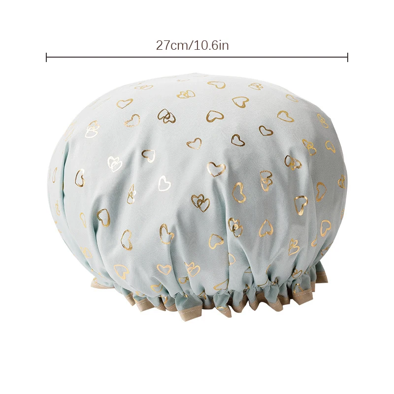 Waterproof Shower Cap Double Layer Elastic Shower Hair Cover Women Supplies For Kitchen Bathroom Shampoo Caps Bathing Hat 6