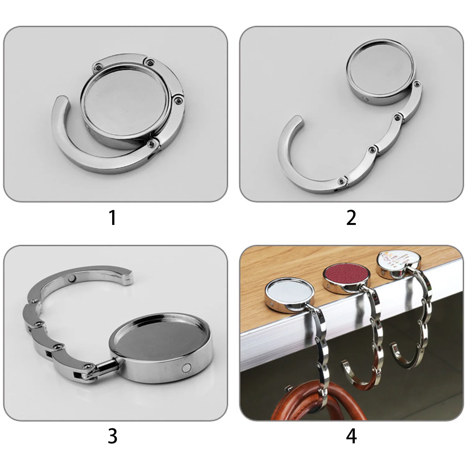 Purse Bag Hook 2pcs Portable Folding Round Crystal Alloy Purse Bag Handbag Holder Hook Desk Table Hanger Accessories For Office School Supplies
