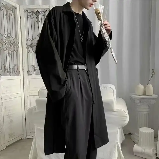 Korean Style Spring Trench Coat Button-breasted Men Coat Male Windbreaker Trenchcoat Men Business Casual Loose Long Overcoat 2