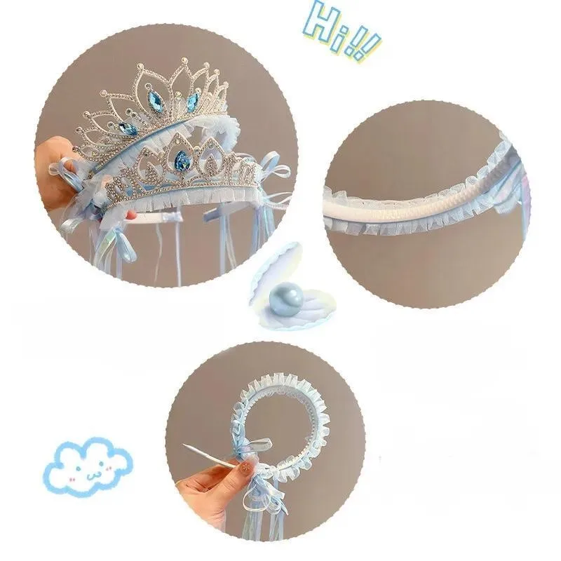 슈퍼 요정 얼음과 눈 헤어 밴드 어린 소녀 달콤한 공주 리본 머리 장식  소녀 메쉬 크라운 머리띠 머리 장식