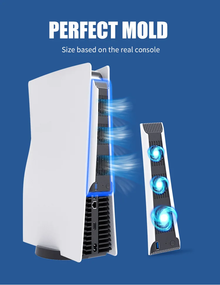 For PS5 Cooling Fan USB Cooler With 3 Cooling Fans For SONY PlayStation 5 / 5 Digital Edition Game Console Accessories