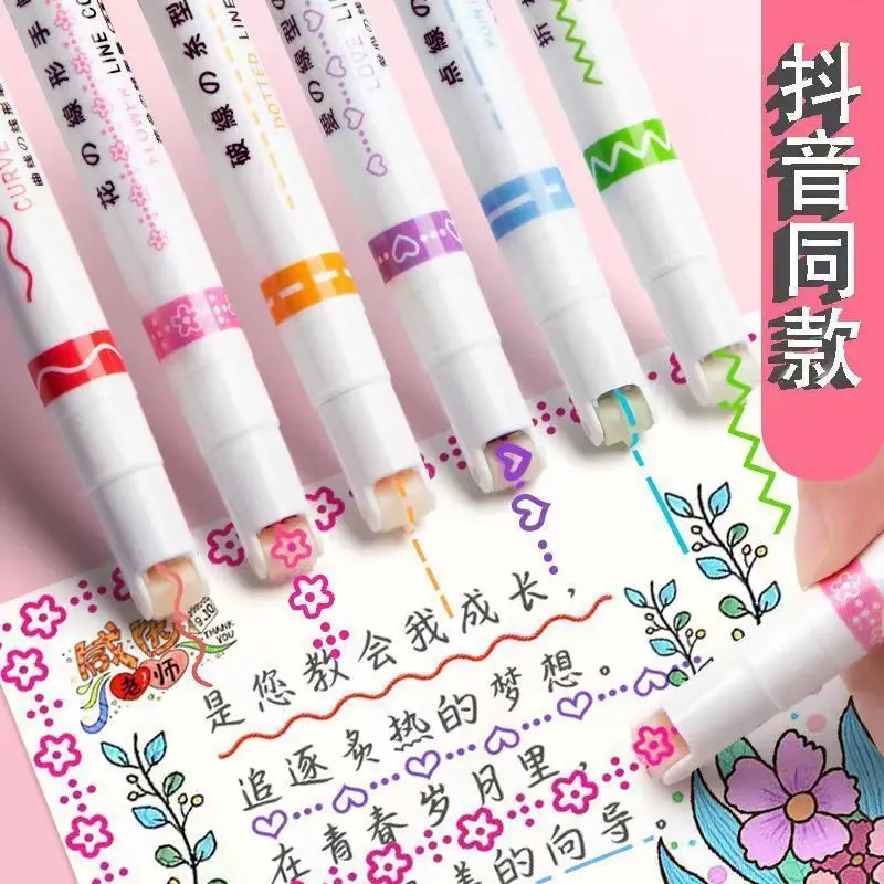 2 Pcs, Highlighter Pens, Marker Pen, Fluorescent Pens, Kawaii Stationary,  Stamp Pens, Sign Pen, Fluorescent Colors, Planner Pen, Star Shaped 