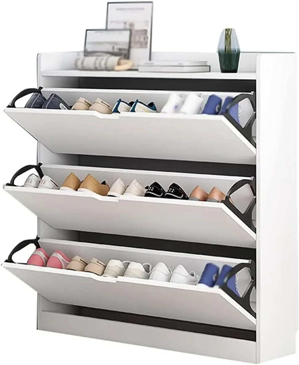 خزانة أحذية خشبية، منظم تخزين رف الأحذية، رفوف أحذية قائمة بذاتها مع باب قلاب، تحمل 12 زوجًا من الأحذية، مناسبة لـ