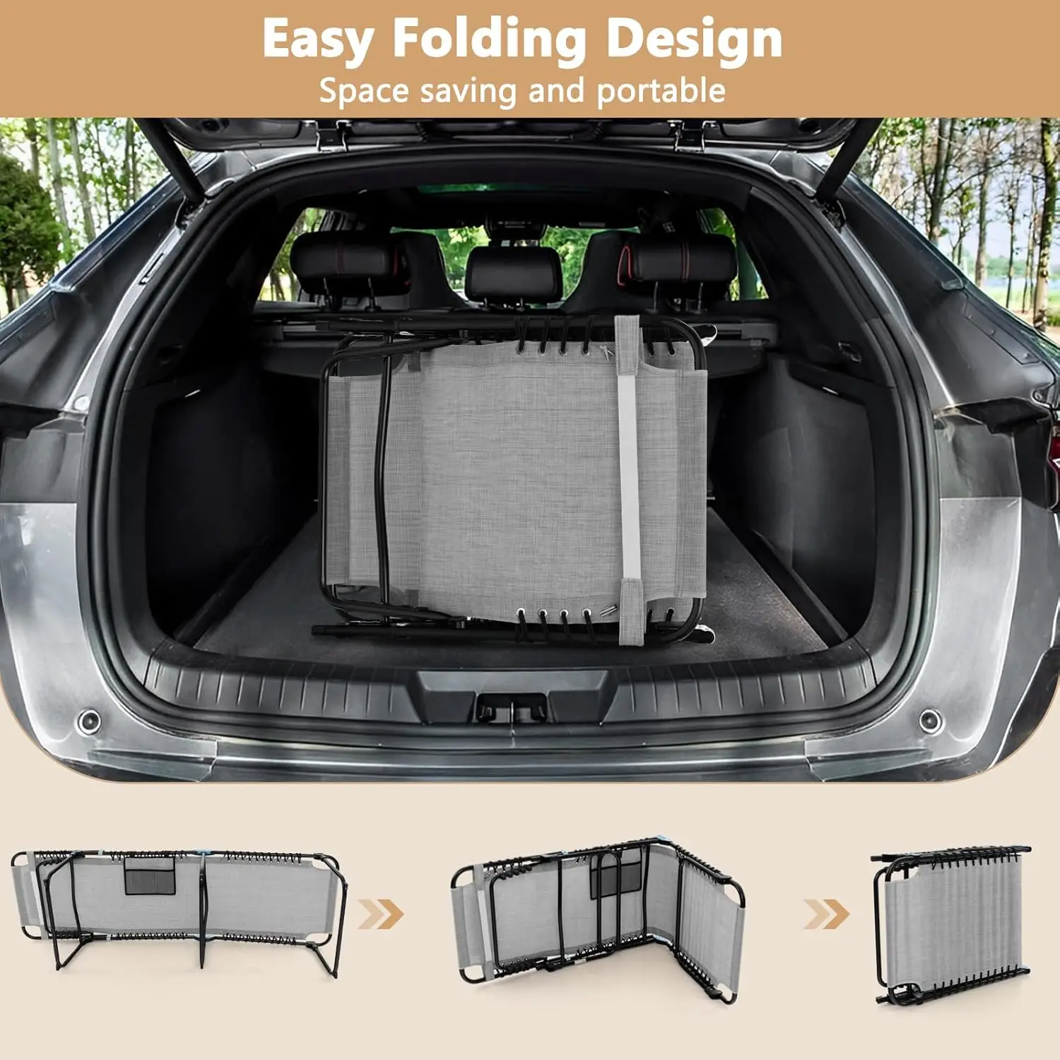 Patio Lounge Chairs for Outside - Folding Tanning Chair w/Headrest, 4 Adjustable Positions, Side Pocket, Outdoor Chaise Lounge