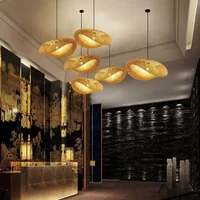Bamboo Hand Weaving Pendant Lights 36cm Hanging LED Ceiling Lamp Chandelier Fixture Rattan Hand Craft Woven Home Bedroom Decor 2