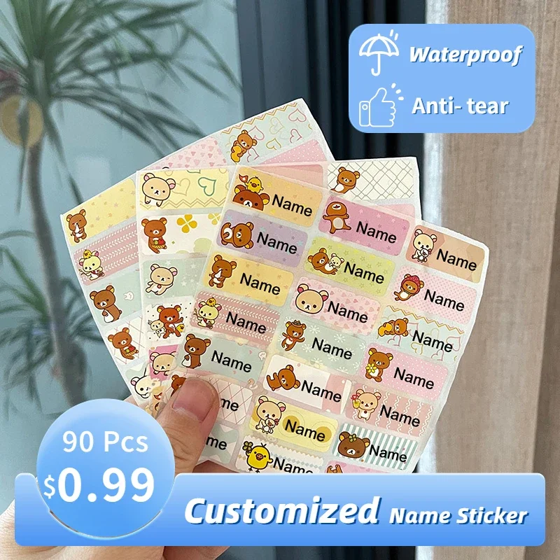 

90pcs Name Sticker Personalized First Name Label Custom Waterproof Kawaii Stickers for Children School Stationery Waterbottle