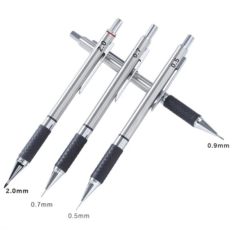 Metal Mechanical Pencil set with pencil grip Leads Art Drawing Student Office Supplies 0.5/0.7/0.9/2.0mm Automatic Pencil 4