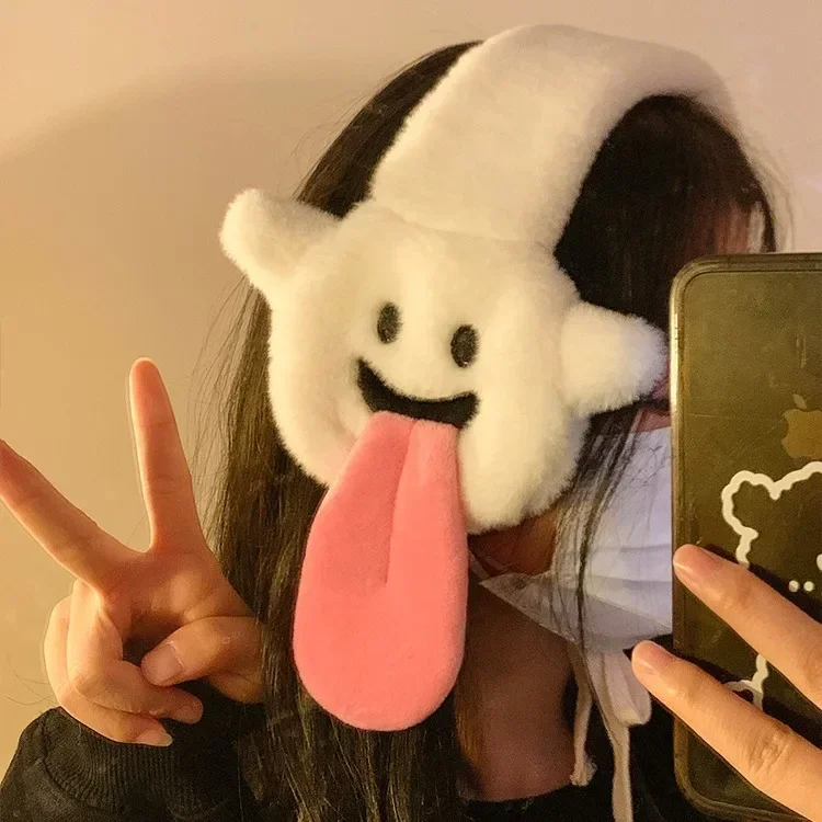 New Personality Cartoon Funny Tongue Plush Earmuffs Autumn Winter Warmth Ear Protection with Rope Girls Cute Birthday Gifts
