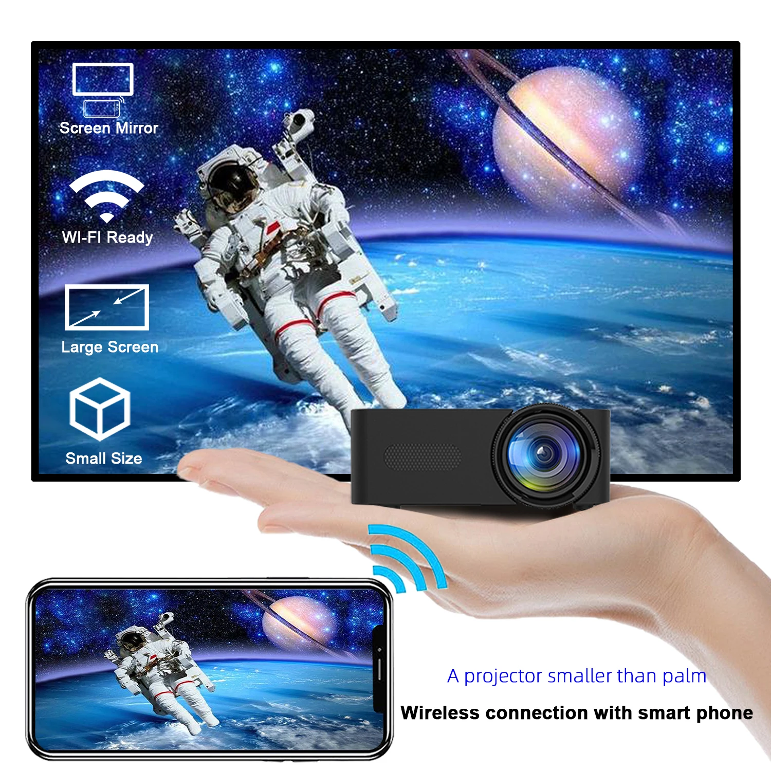 Mini Projetor Portátil ao ar Livre Yt100 Android Wi-fi Inteligente Hd1080p Completo Escritório Cinema em Casa Filme sem Fio Mesma Tela - Image 2
