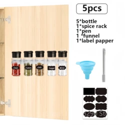 Spice and Seasoning Organizer Jars - Set of 5/10/15/20 Plastic Kitchen Gadget Tools (5PCS with shelf)