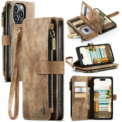 Lanyard Leather Wallet Card Holder with Zipper Flip Stand Cover for iPhone 17 Air (Brown)