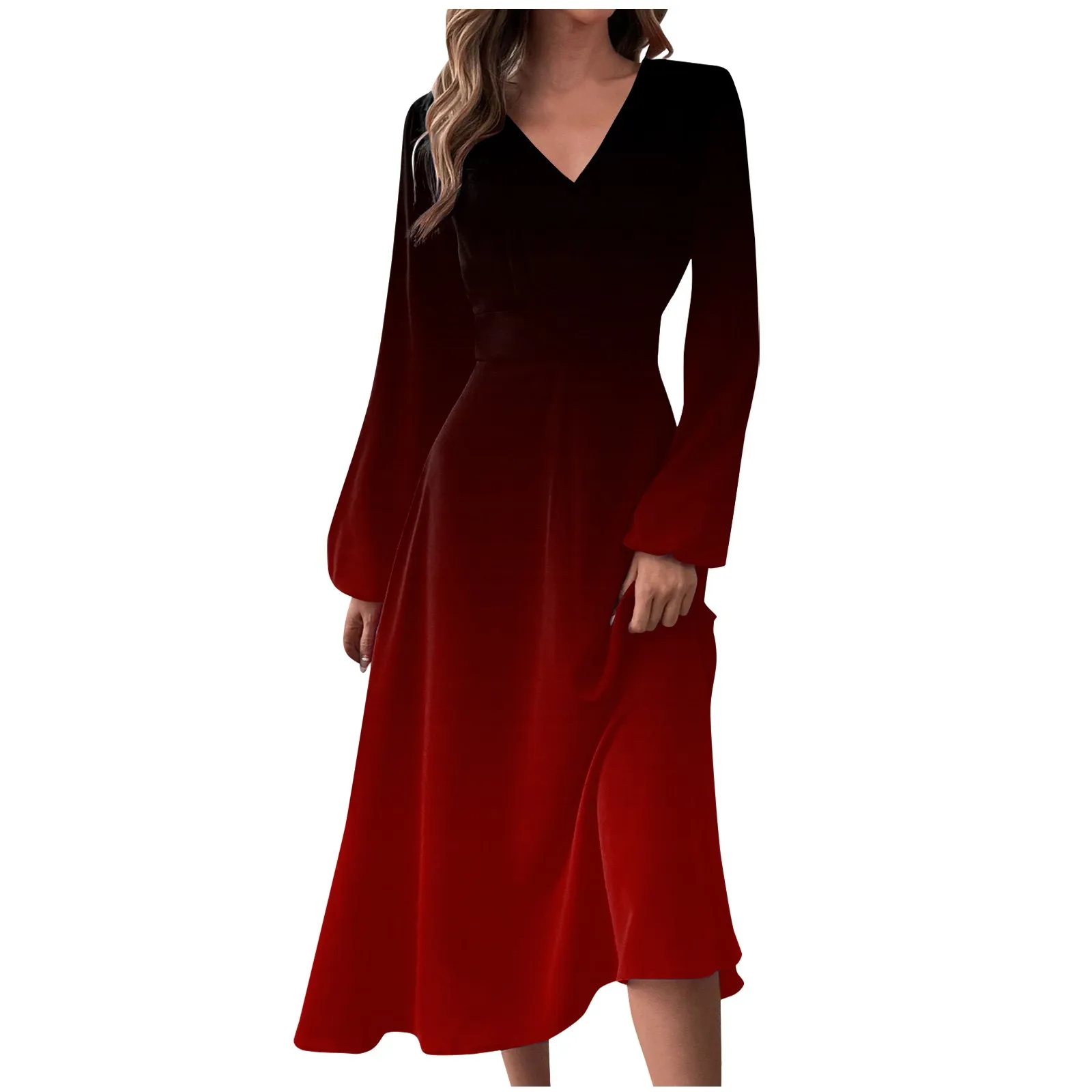 Autumn Winter Women Color Contrast V Neck Halter Lace Up Backless Knitted Dress main image 0