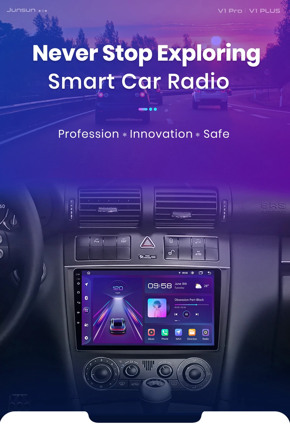 Junsun V1 Drahtlose CarPlay Android Auto Radio Für Mercedes Benz C Klasse W203 2005-2009 C230 Auto Multimedia GPS 2din autoradio BT – Detail 3