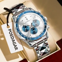 POEDAGAR Fashion Brand Men Watch Waterproof Stainless Steel Luminous Men's Watches Chronograph Date Quartz Sport Man Watch Reloj