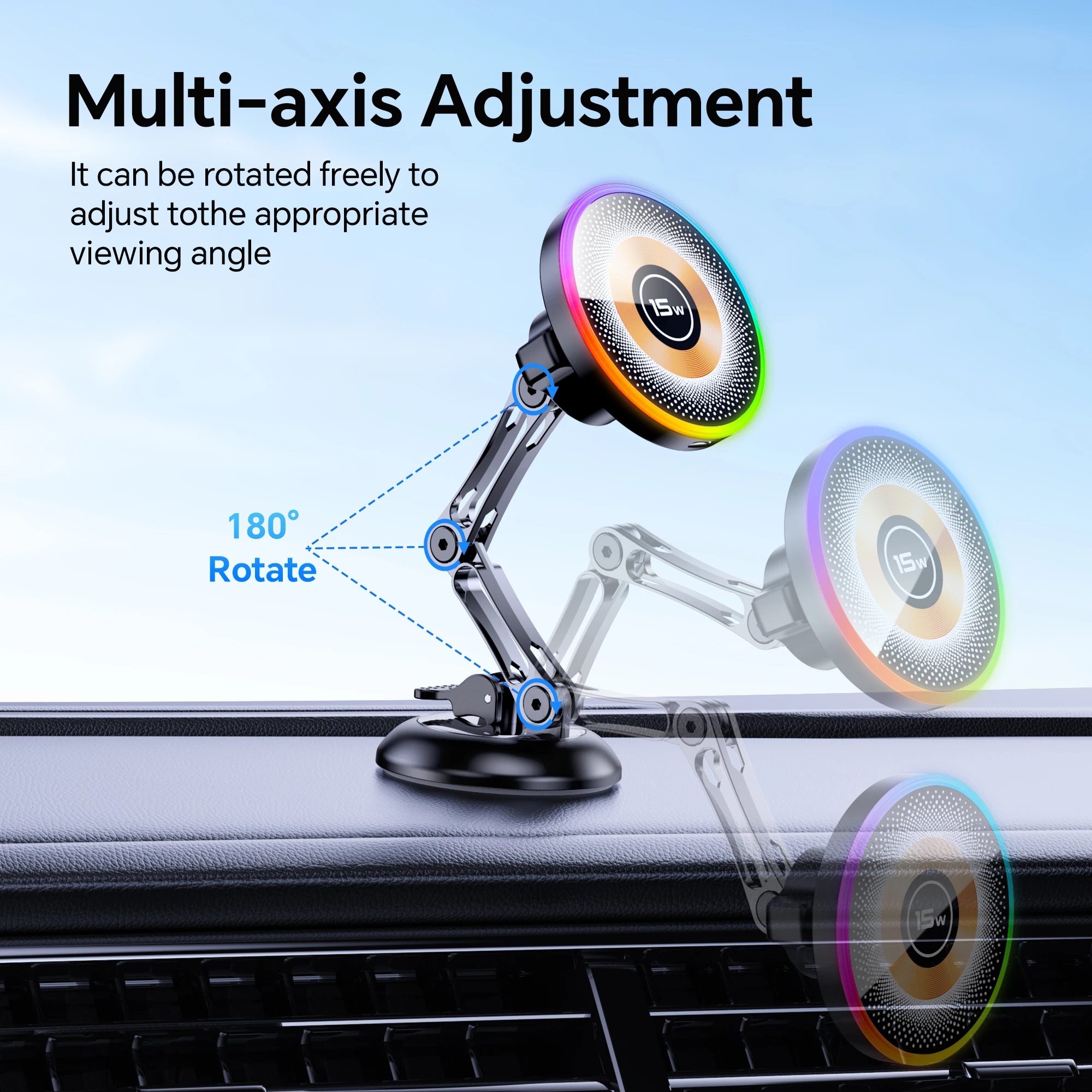 Magnetic Car Wireless Charger Stand with 15W Fast Charging and Phone Holder Bracket