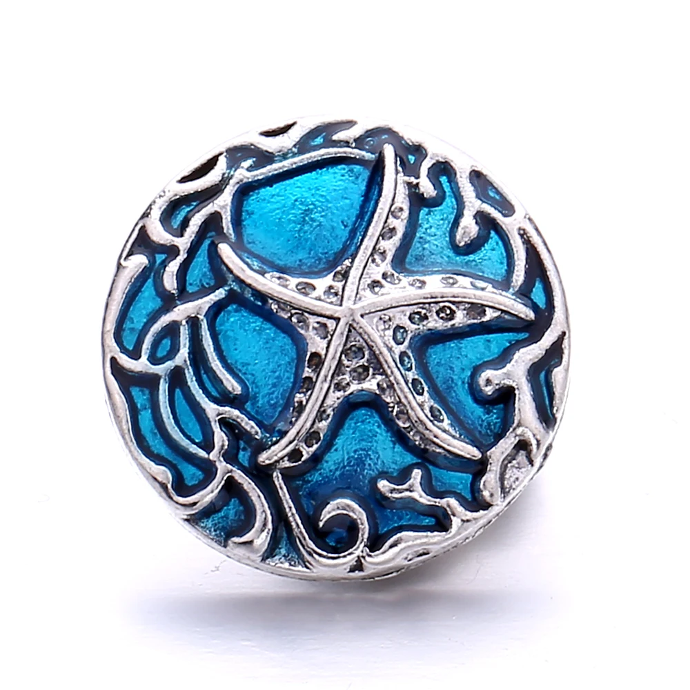 30pcs Mixed Metal Crystal Rhinestone Starfish 18mm Snap Buttons for Snaps Bracelet Necklace Jewelry