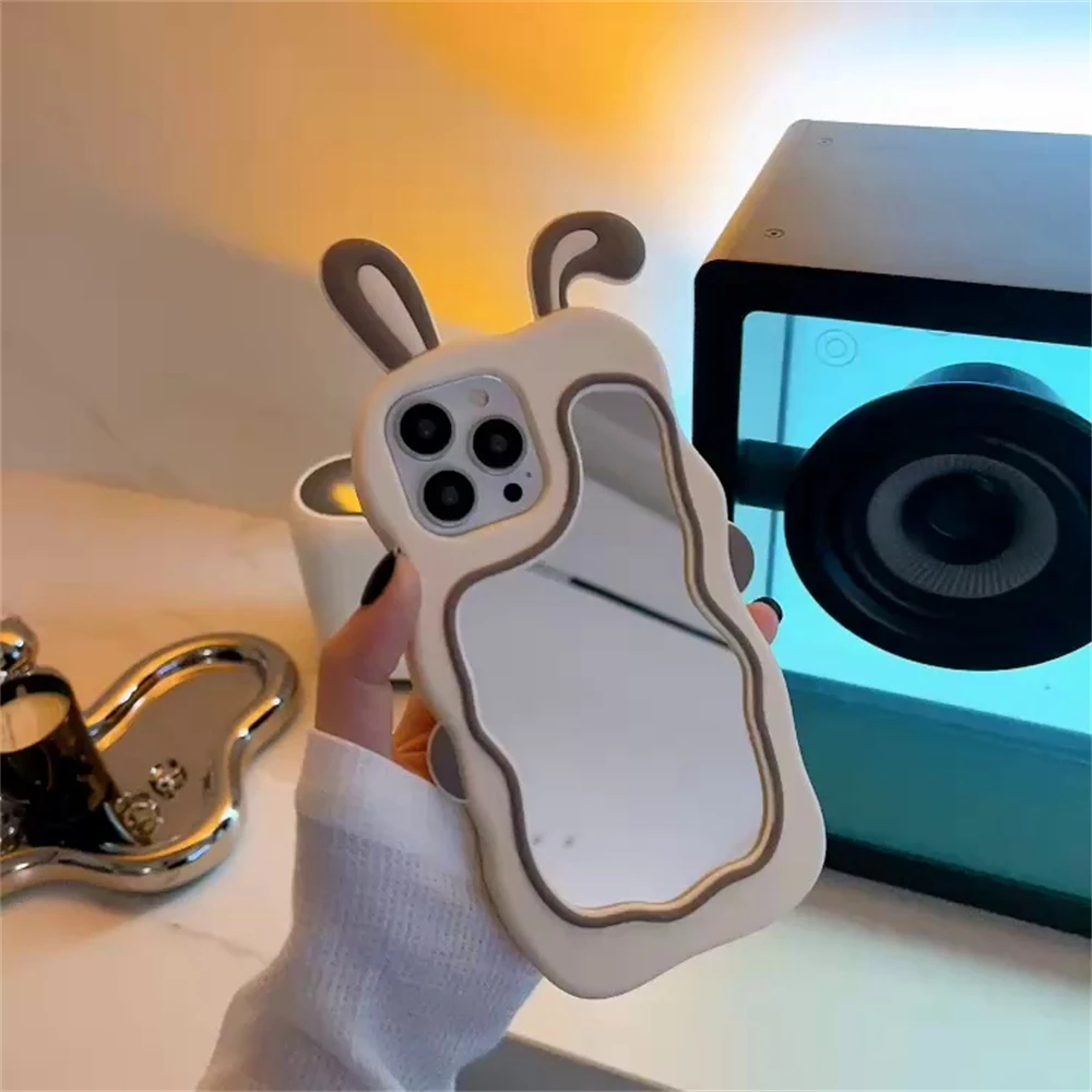 Korean 3D Rabbit Ear Mirror Make Up iPhone Case