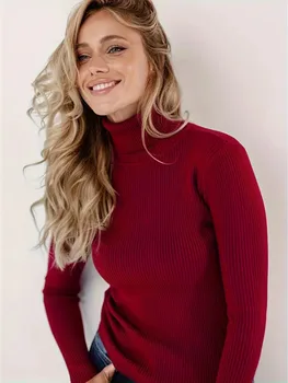 New Elegant Style Simplicity High Collar Solid Color Regular Sleeve Sweater Pullover 5