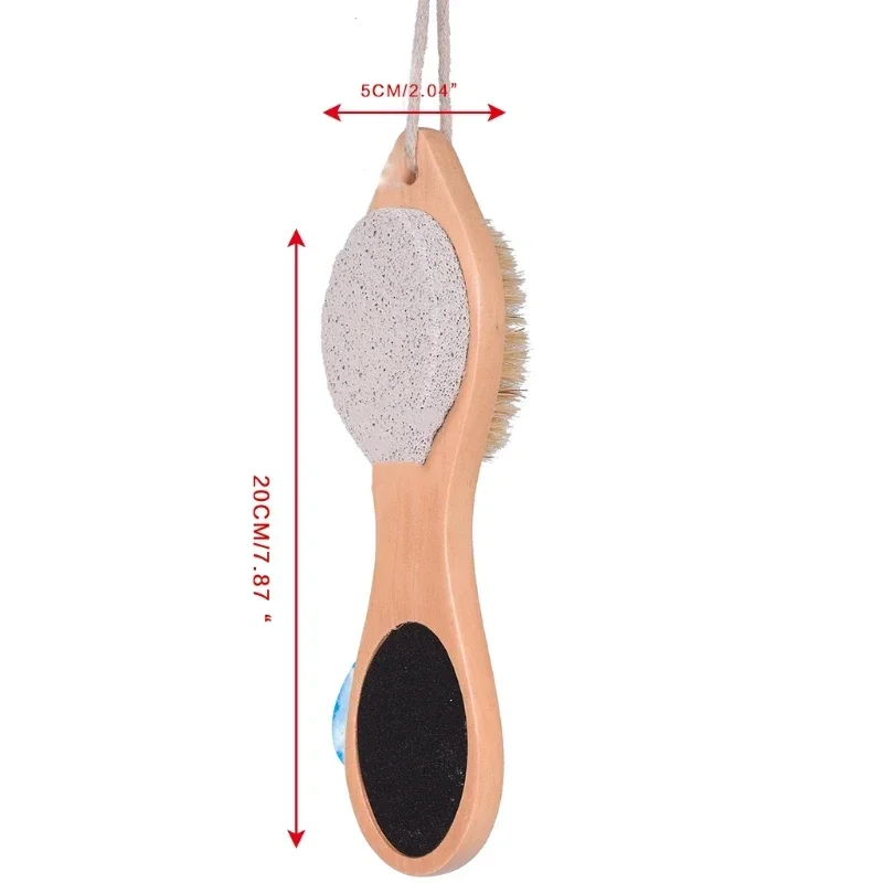 4 In 1 Multi-Use Foot File Brush with Wooden Handle Double Sided Callus Remover Dead Skin Crack Exfoliator Rasp Scrubber Pumice