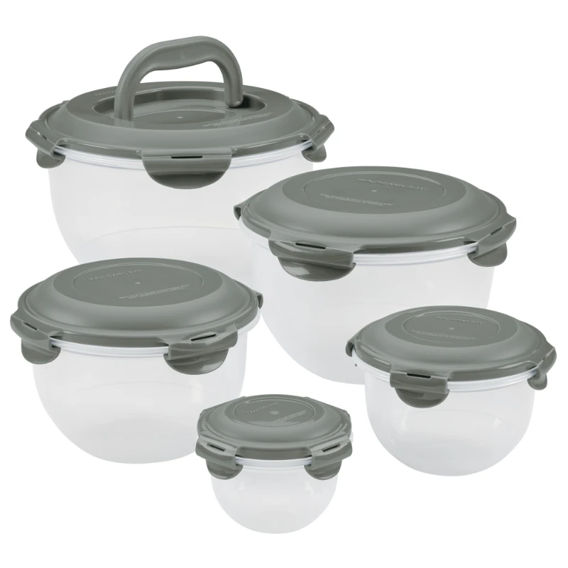 

Nestable Round Food Storage Container Set, 5 Piece, Gray Lids