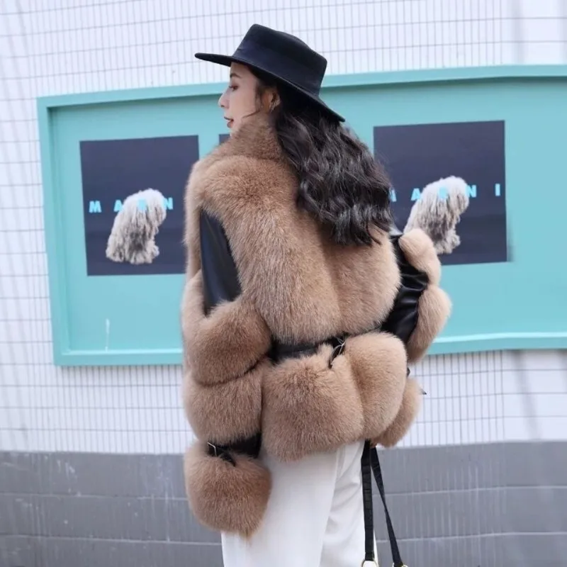 Imitation Fox Fur Coat for Women, Loose Thick Warm Outwear, Short Biker Jacket, Casual Patchwork Top, Young Fashion, Winter, New