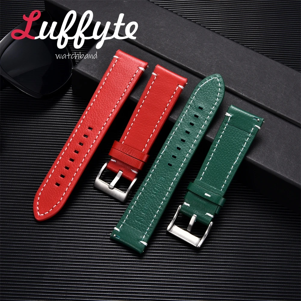 Lichee Pattern Genuine Leather Watch Strap with Pin Buckle - Elegant Casual Wristband Replacement