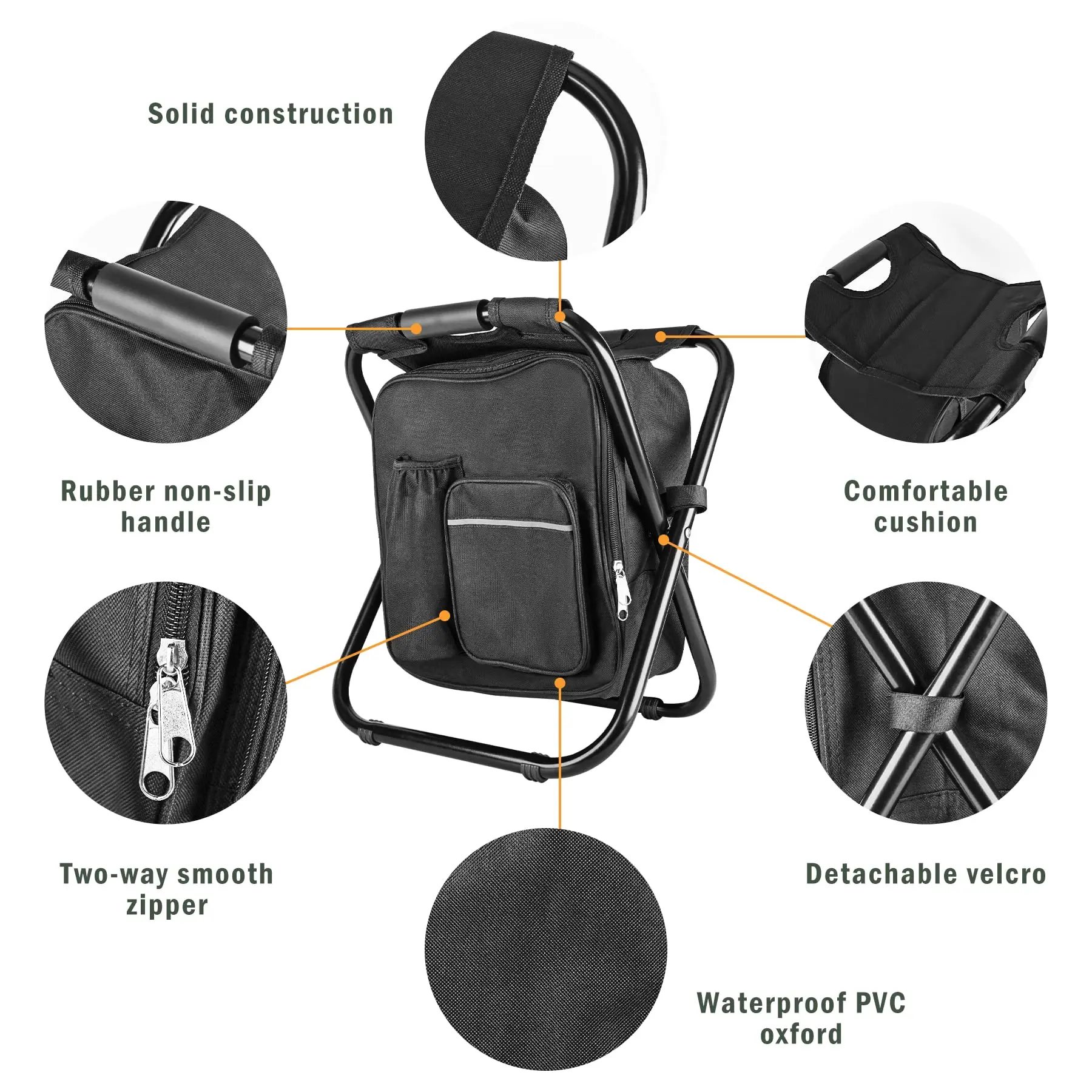 Backpack Stool Cooler Chair，Portable Lightweight Stool Backpack Folding Fishing Cooler for Camping Hunting Fishing