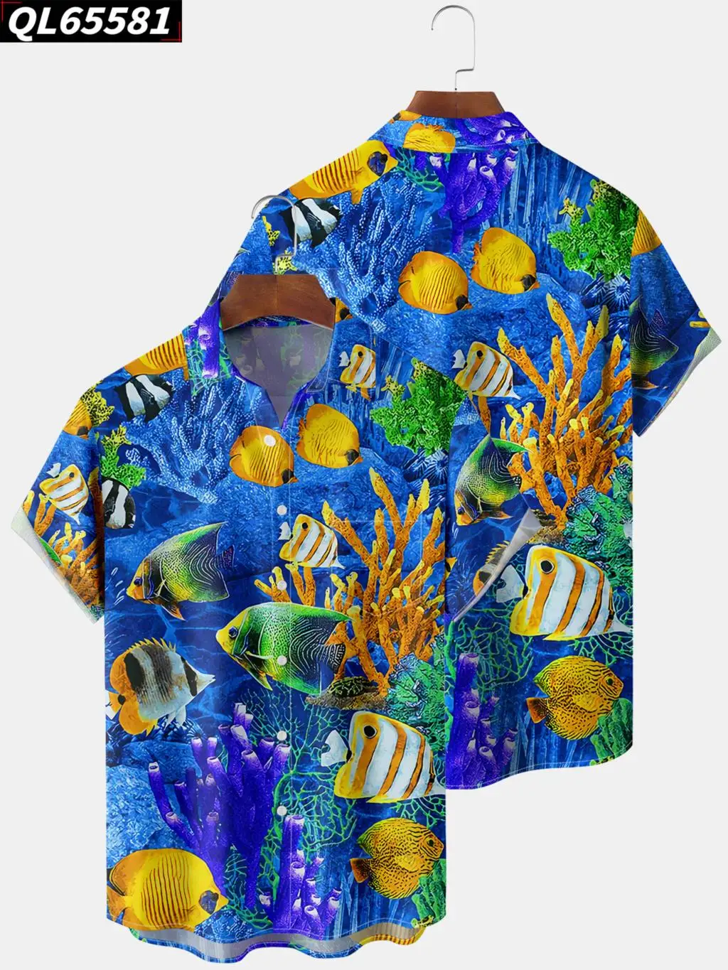 Summer Men's Shirts Ocean Jellyfish Pattern Short Sleeve Elegant Hawaiian Shirt Man Casual High Quality Button Pocket Tops